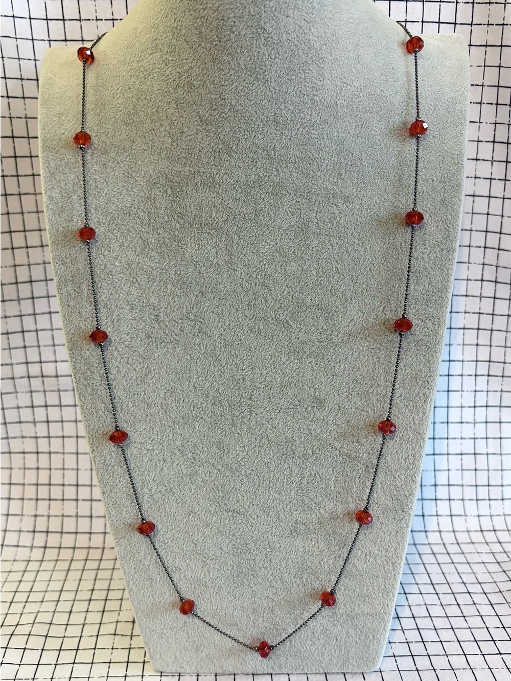 Red Iridescent Beaded Satellite Chain Necklace + Earrings Set